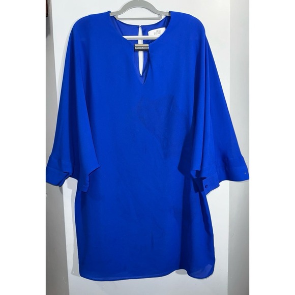 Belle Badgley Mischka lined cobalt blue crepe shift dress size US 12 - Picture 2 of 10